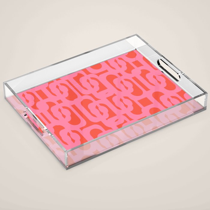Contemporary Abstract Loop Pattern in Pink and Orange Red Acrylic Tray Gallery Image 1