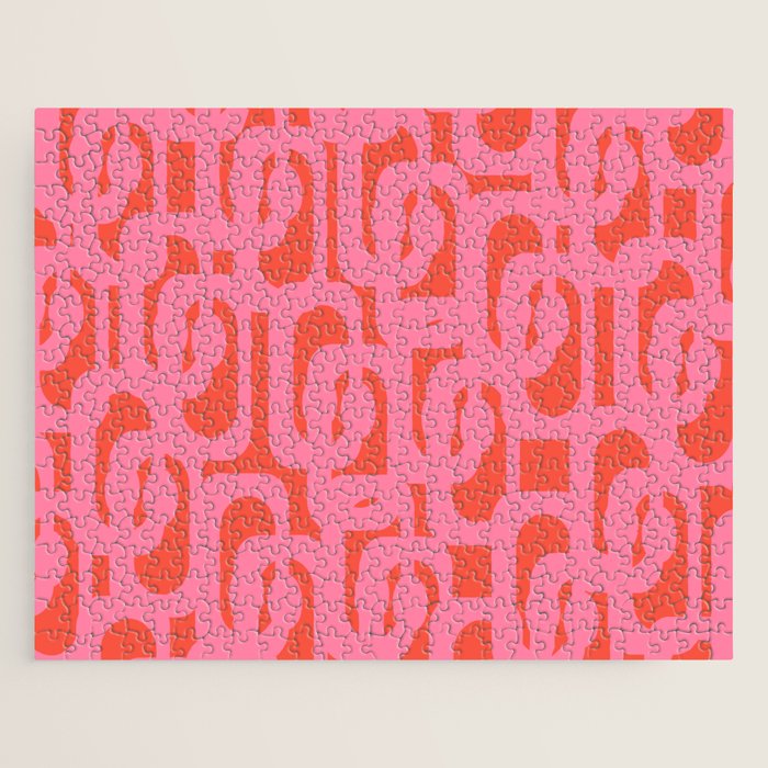 Contemporary Abstract Loop Pattern in Pink and Orange Red Jigsaw Puzzle Gallery Image 1