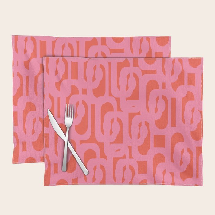 Contemporary Abstract Loop Pattern in Pink and Orange Red Placemat Gallery Image 1