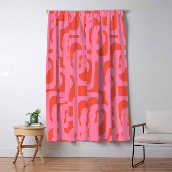 Contemporary Abstract Loop Pattern in Pink and Orange Red Window Curtain Gallery Image 1