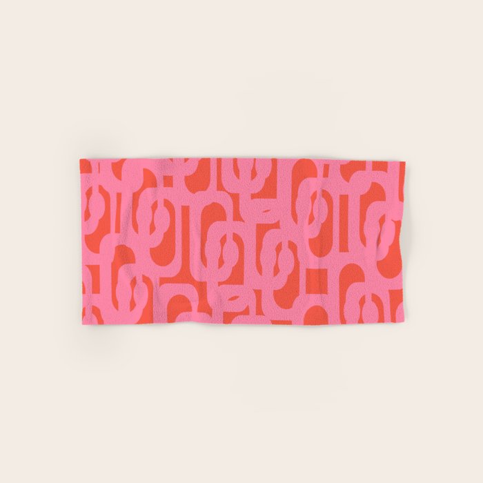 Contemporary Abstract Loop Pattern in Pink and Orange Red Bath Towel Gallery Image 1