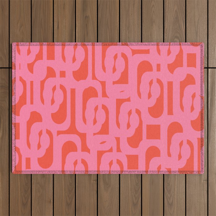 Contemporary Abstract Loop Pattern in Pink and Orange Red Outdoor Rug Gallery Image 1