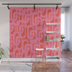 Contemporary Abstract Loop Pattern in Pink and Orange Red Wall Mural Gallery Image 1
