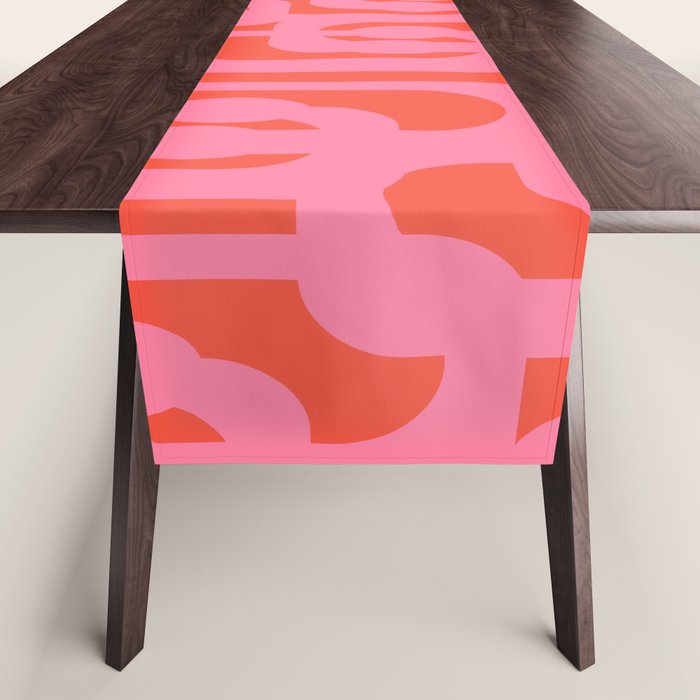 Contemporary Abstract Loop Pattern in Pink and Orange Red Table Runner Gallery Image 1
