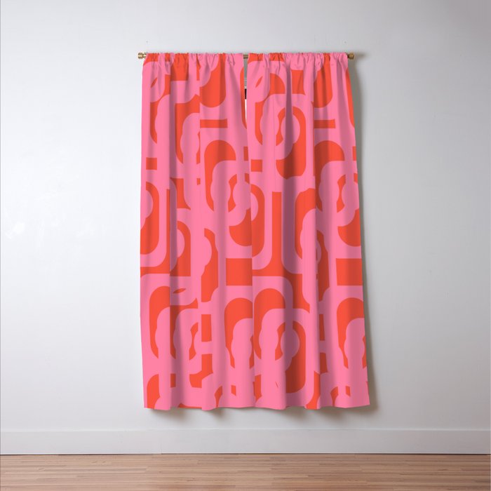 Contemporary Abstract Loop Pattern in Pink and Orange Red Window Curtain Gallery Image 3