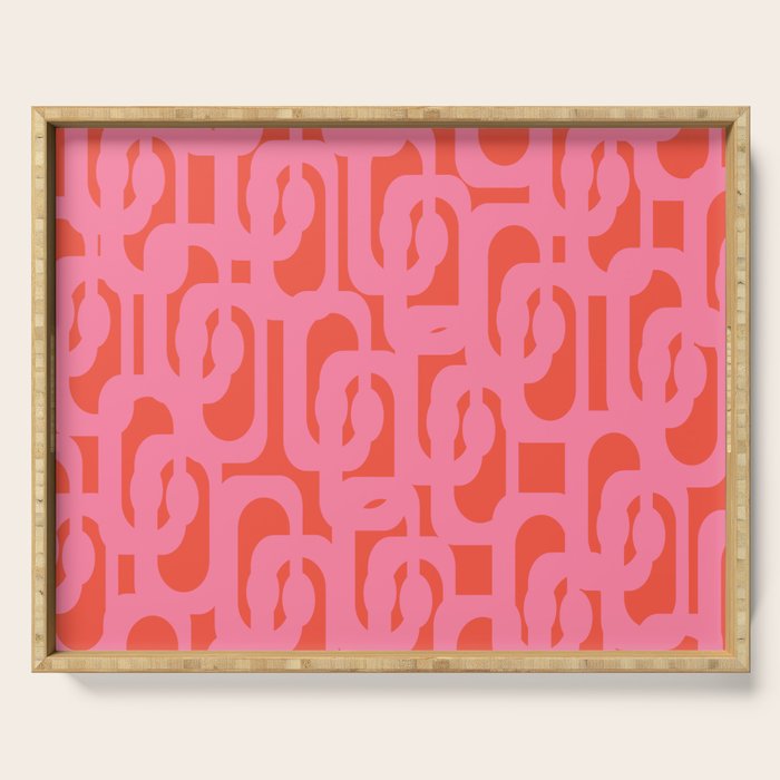 Contemporary Abstract Loop Pattern in Pink and Orange Red Serving Tray Gallery Image 1