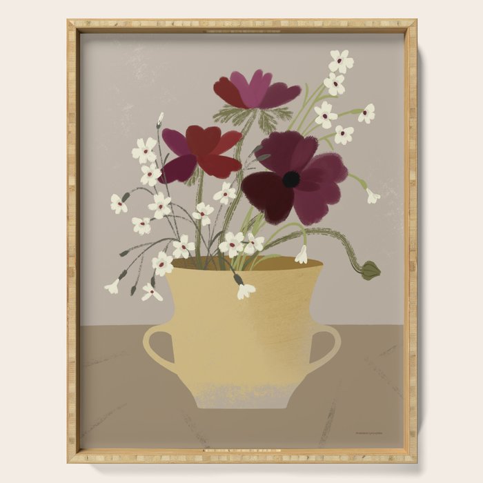 illustration of a cozy field bouquet of bright pink flowers in a vase  Serving Tray Gallery Image 1