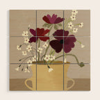 illustration of a cozy field bouquet of bright pink flowers in a vase  Wood Wall Art Gallery Image 1