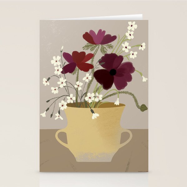 illustration of a cozy field bouquet of bright pink flowers in a vase  Stationery Card Gallery Image 2