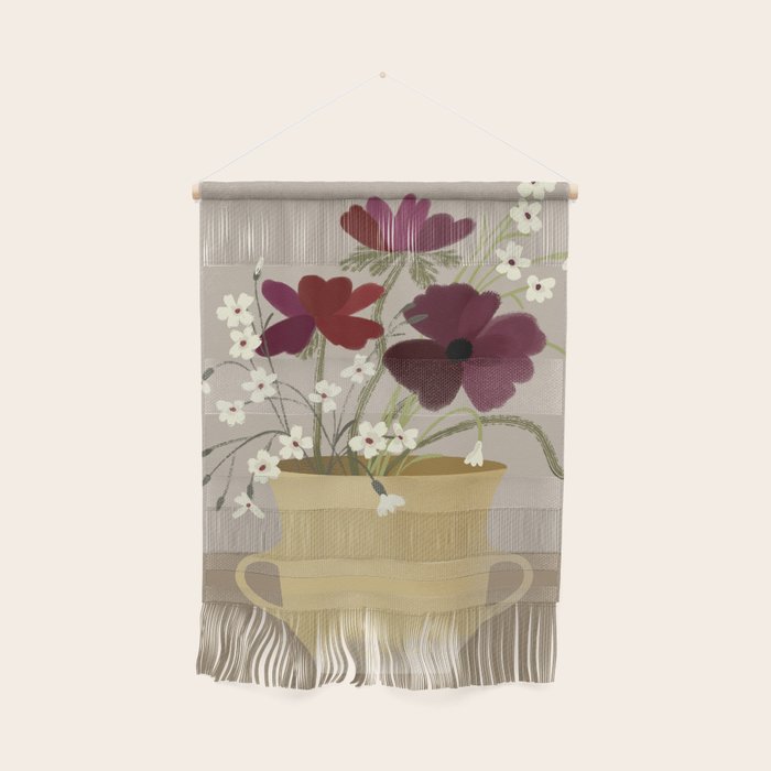 illustration of a cozy field bouquet of bright pink flowers in a vase  Wall Hanging Gallery Image 1