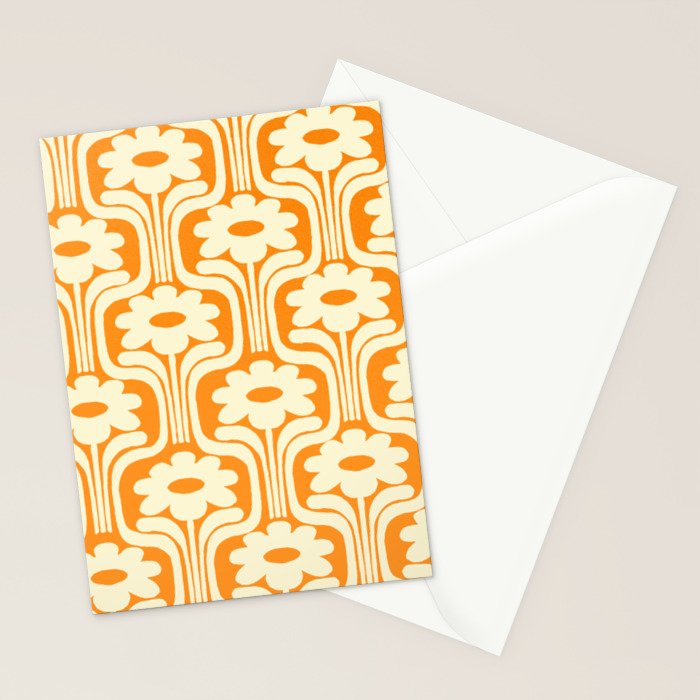 70s Orange Flower Pattern Stationery Card Gallery Image 2