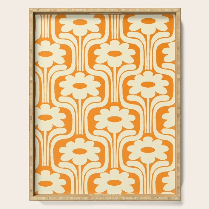 70s Orange Flower Pattern Serving Tray Gallery Image 1