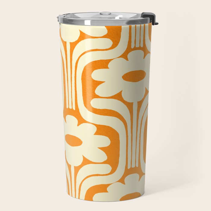 70s Orange Flower Pattern Travel Mug Gallery Image 2
