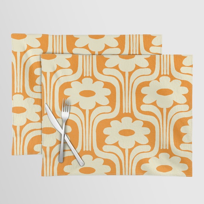 70s Orange Flower Pattern Placemat Gallery Image 1
