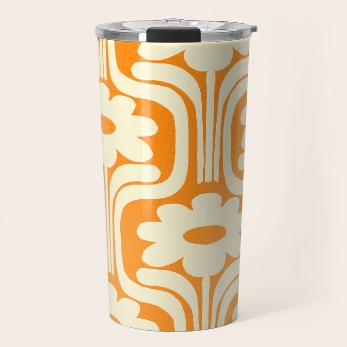 70s Orange Flower Pattern Travel Mug Gallery Image 1