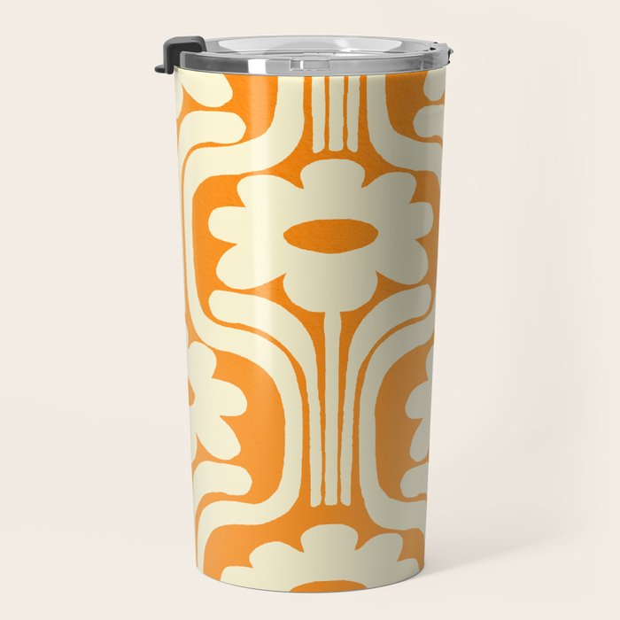 70s Orange Flower Pattern Travel Mug Gallery Image 3