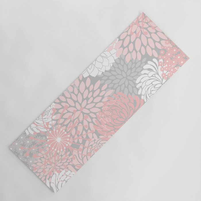 Festive, Floral Prints, Bloom Mix, White and Pink on Grey Yoga Mat Gallery Image 1