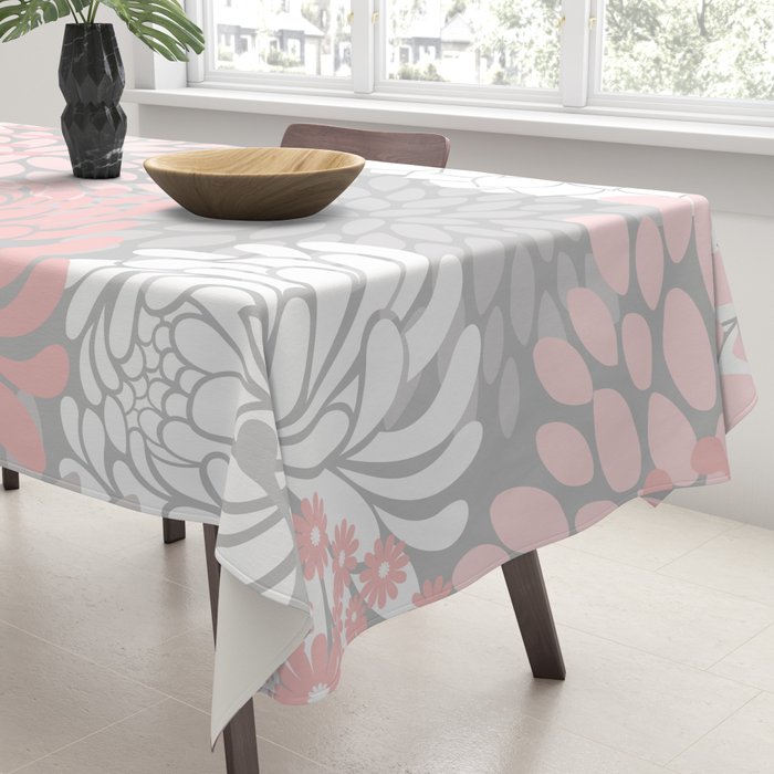 Festive, Floral Prints, Bloom Mix, White and Pink on Grey Tablecloth Gallery Image 3