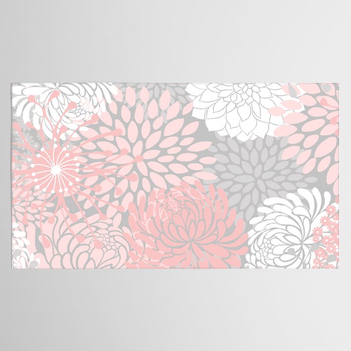 Festive, Floral Prints, Bloom Mix, White and Pink on Grey Tablecloth Gallery Image 2