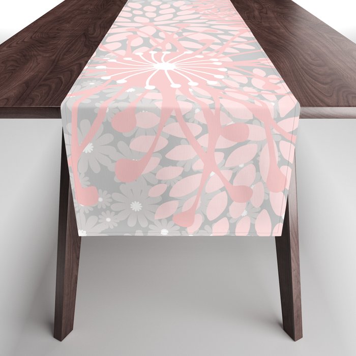 Festive, Floral Prints, Bloom Mix, White and Pink on Grey Table Runner Gallery Image 1