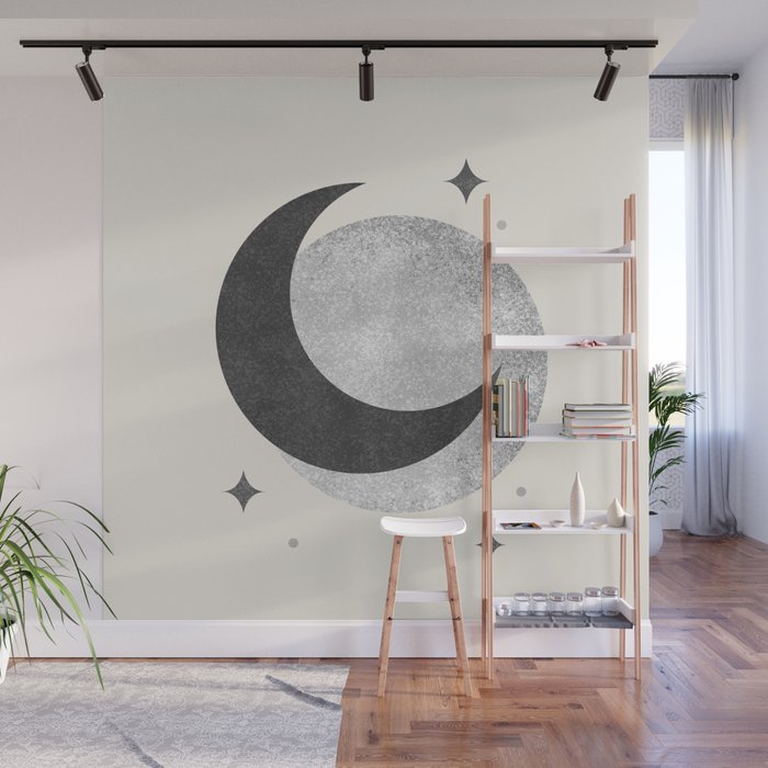 Moon Sparkle BW - Celestial Wall Mural Gallery Image 1