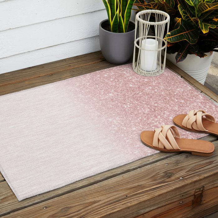 Elegant rose gold pink gradient glitter Outdoor Rug Gallery Image 2