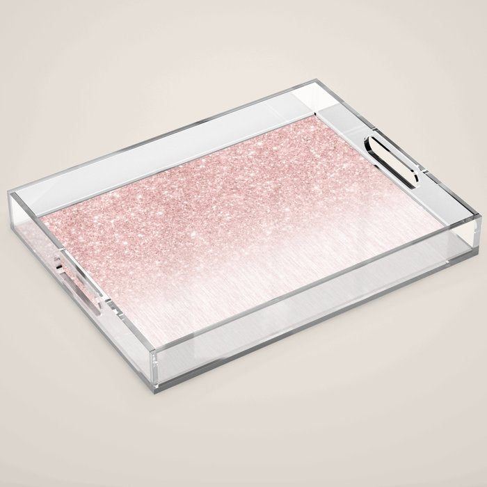 Elegant rose gold pink gradient glitter Acrylic Tray Gallery Image 1