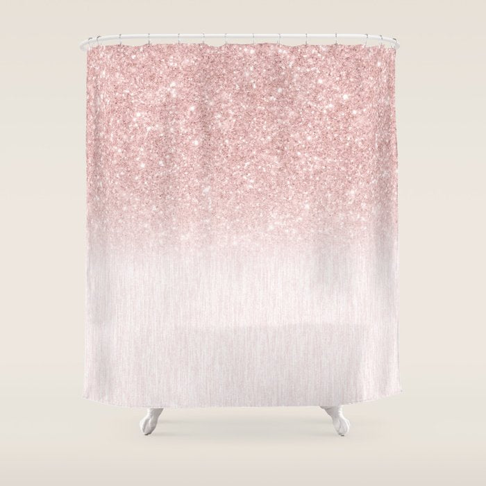 Elegant rose gold pink gradient glitter Shower Curtain Gallery Image 1