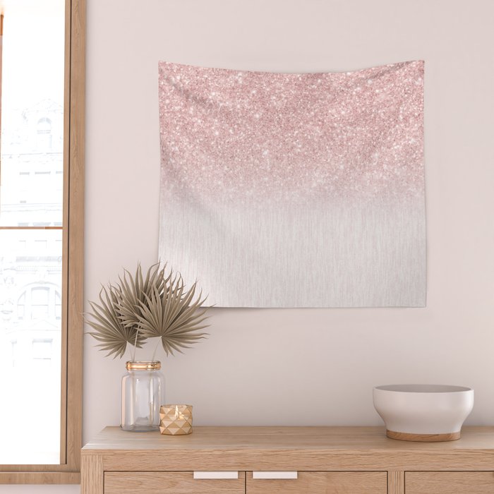 Elegant rose gold pink gradient glitter Wall Tapestry Gallery Image 2