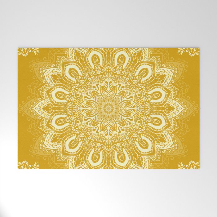 Boho Mustard Yellow Mandala Flower Welcome Mat Gallery Image 1