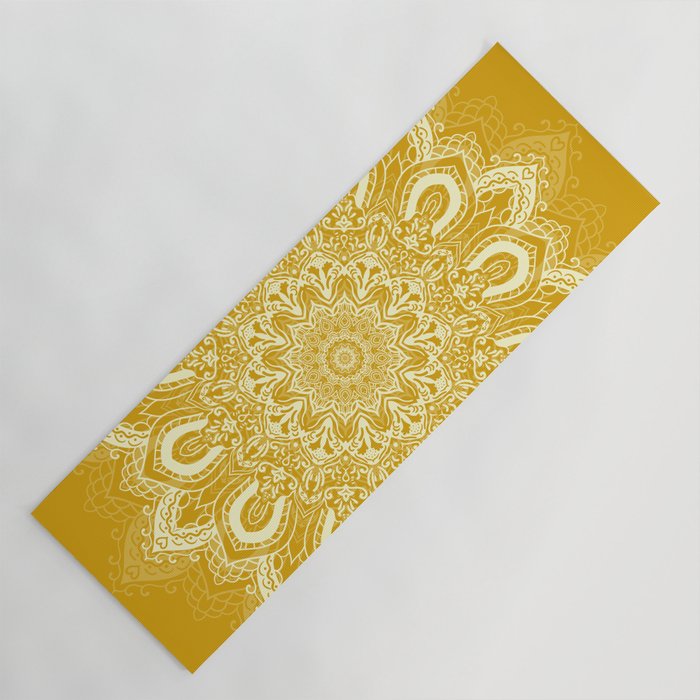 Boho Mustard Yellow Mandala Flower Yoga Mat Gallery Image 1