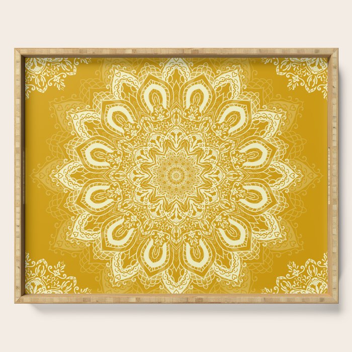 Boho Mustard Yellow Mandala Flower Serving Tray Gallery Image 1
