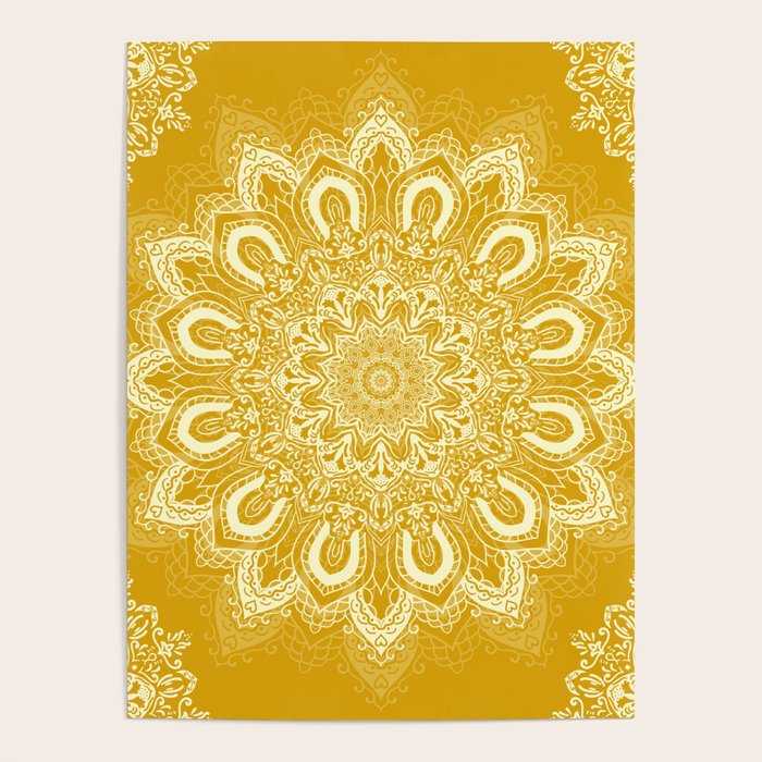 Boho Mustard Yellow Mandala Flower Poster Gallery Image 1