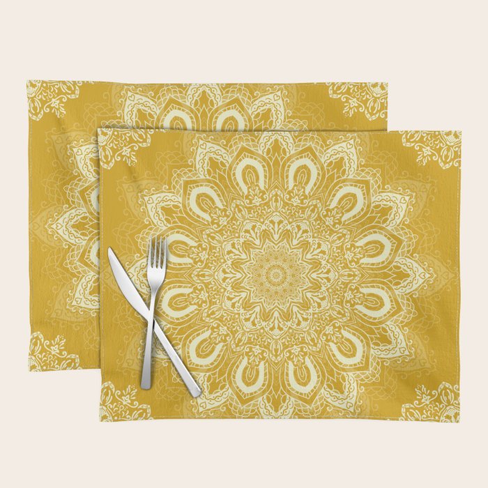 Boho Mustard Yellow Mandala Flower Placemat Gallery Image 1