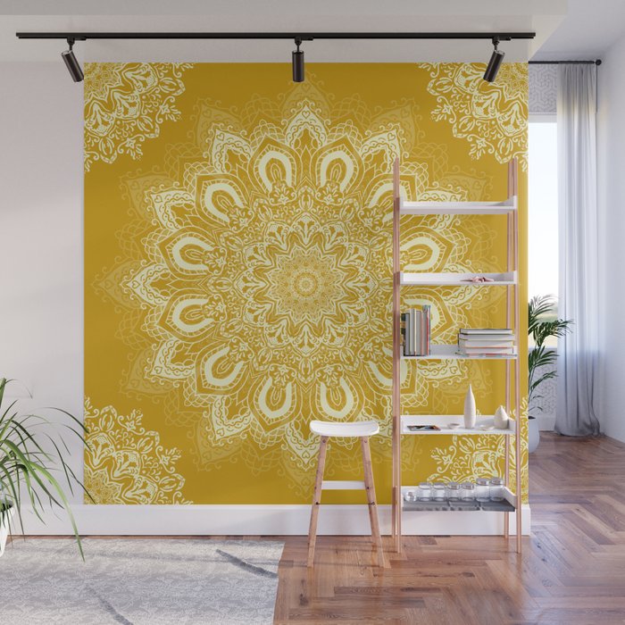 Boho Mustard Yellow Mandala Flower Wall Mural Gallery Image 1