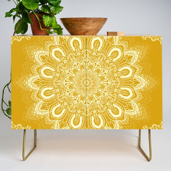 Boho Mustard Yellow Mandala Flower Credenza Gallery Image 1