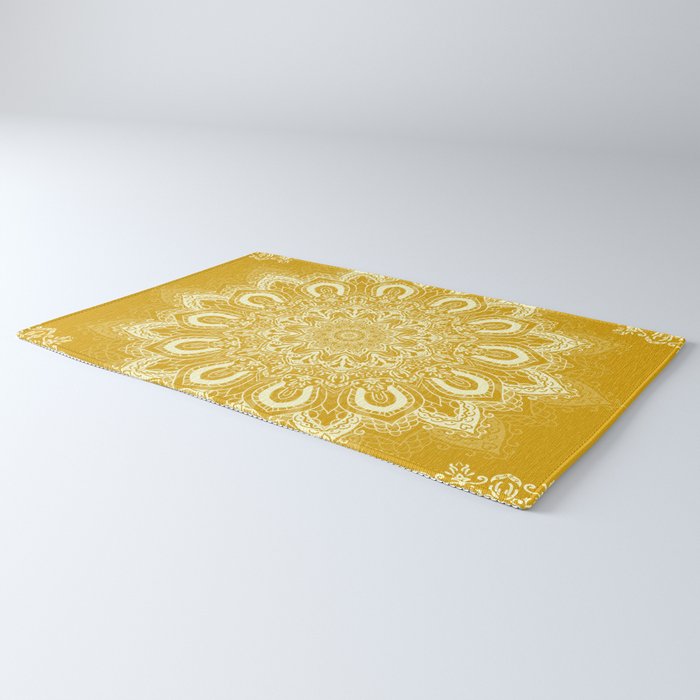 Boho Mustard Yellow Mandala Flower Rug Gallery Image 3