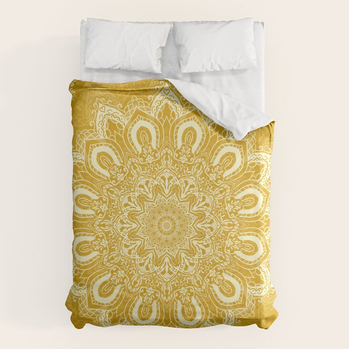 Boho Mustard Yellow Mandala Flower Duvet Cover Gallery Image 1