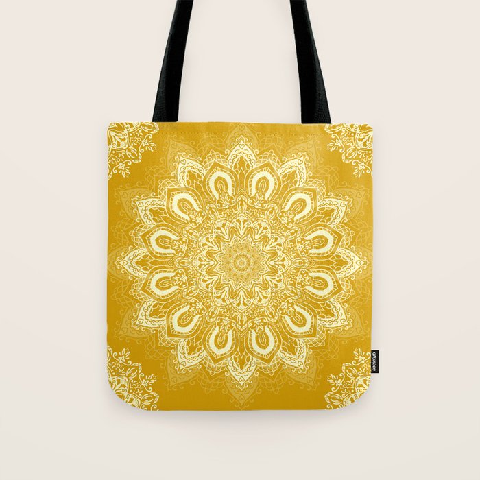 Boho Mustard Yellow Mandala Flower Tote Bag Gallery Image 1