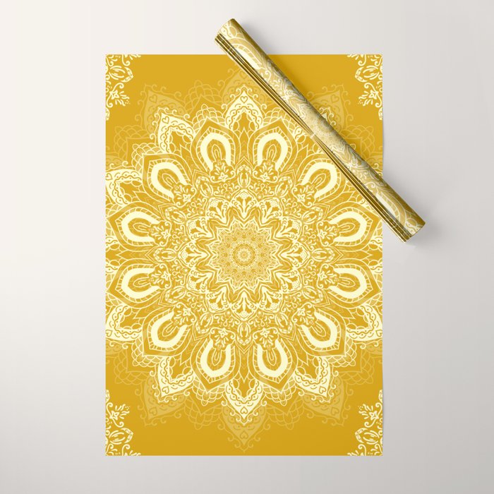 Boho Mustard Yellow Mandala Flower Wrapping Paper Gallery Image 1