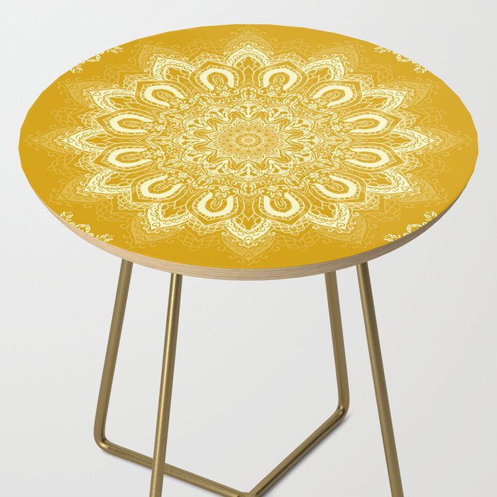 Boho Mustard Yellow Mandala Flower Side Table Gallery Image 2