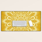 Boho Mustard Yellow Mandala Flower Desk Mat Gallery Image 1