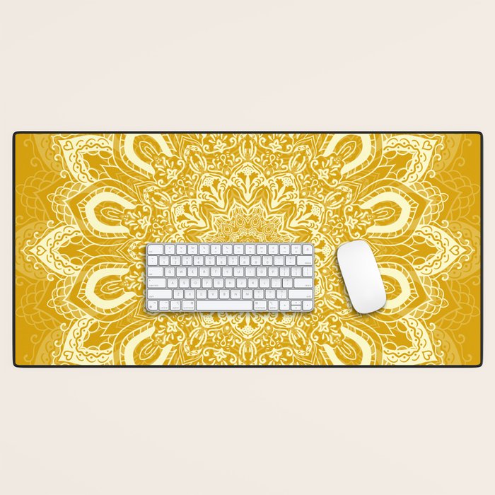 Boho Mustard Yellow Mandala Flower Desk Mat Gallery Image 1