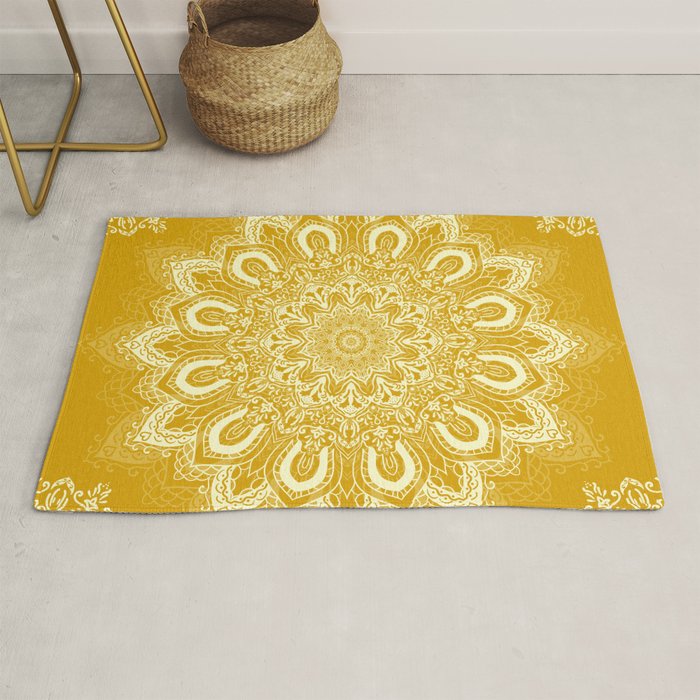 Boho Mustard Yellow Mandala Flower Rug Gallery Image 1