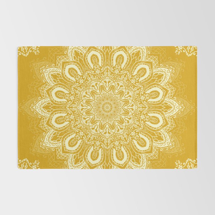 Boho Mustard Yellow Mandala Flower Rug Gallery Image 2