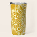 Boho Mustard Yellow Mandala Flower Travel Mug Gallery Image 3