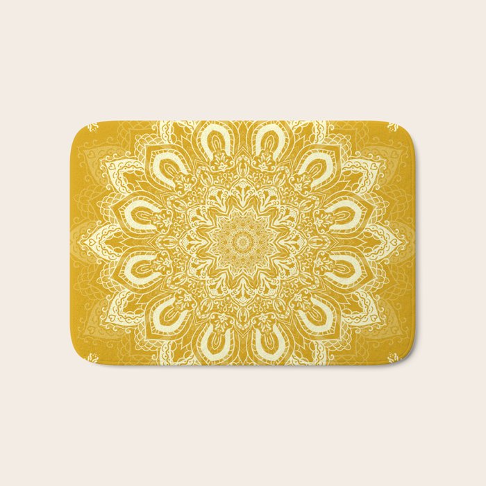 Boho Mustard Yellow Mandala Flower Bath Mat Gallery Image 1