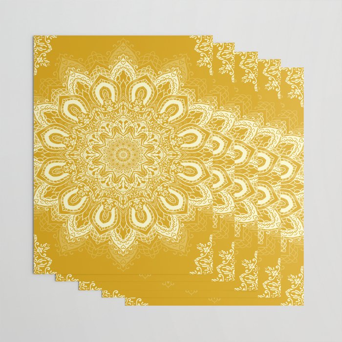 Boho Mustard Yellow Mandala Flower Wrapping Paper Gallery Image 3