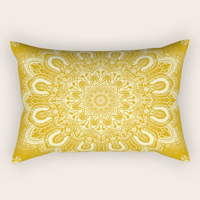 Boho Mustard Yellow Mandala Flower Rectangular Pillow Gallery Image 2