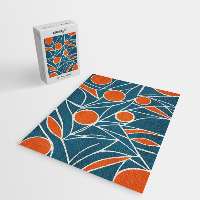 Teal Orange Abstract Leaves Modern Art Jigsaw Puzzle Gallery Image 2